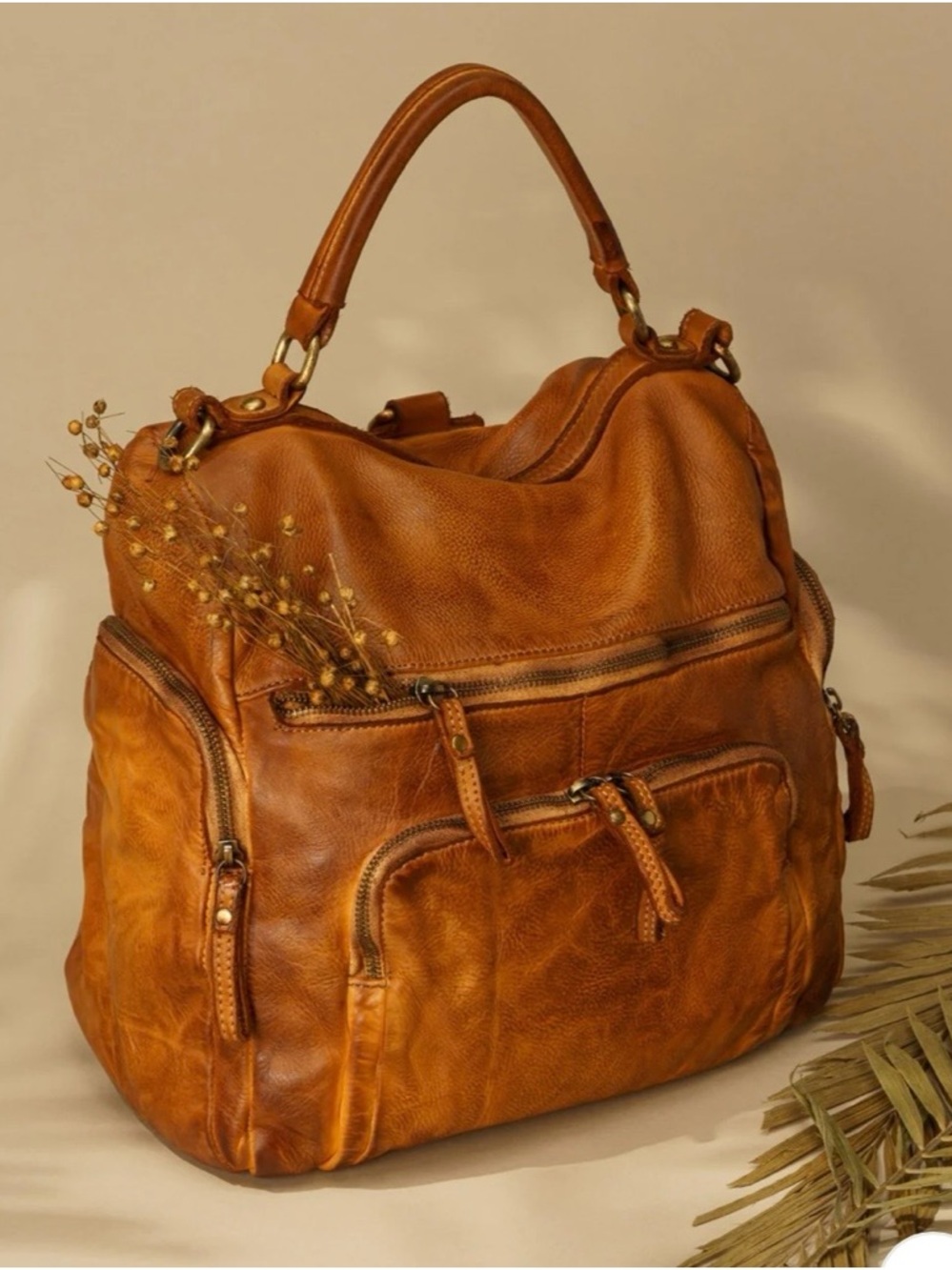 Everyday City Tote in Warm Cognac Leather